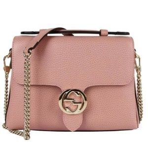 GUCCI WOMEN’S SOFT PINK LEATHER INTERLOCKING G BAG